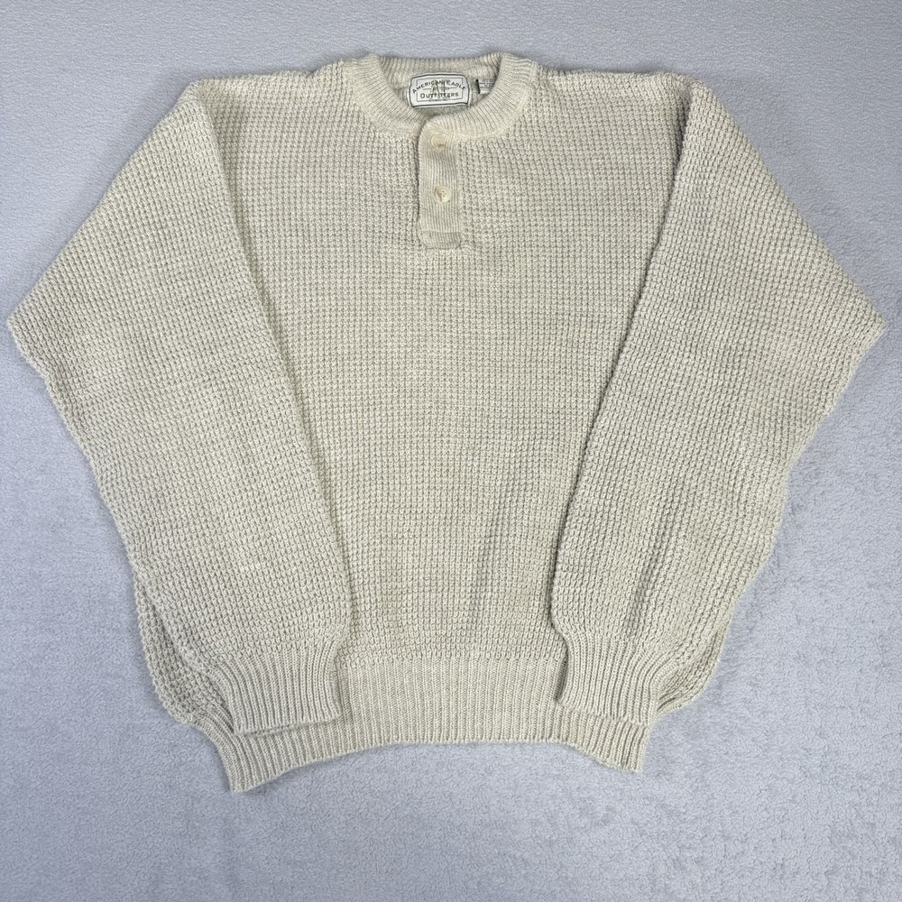 VTG American Eagle Sweater Chunky Rib Knit Mens Beige Marbled Size L 90’s Y2K